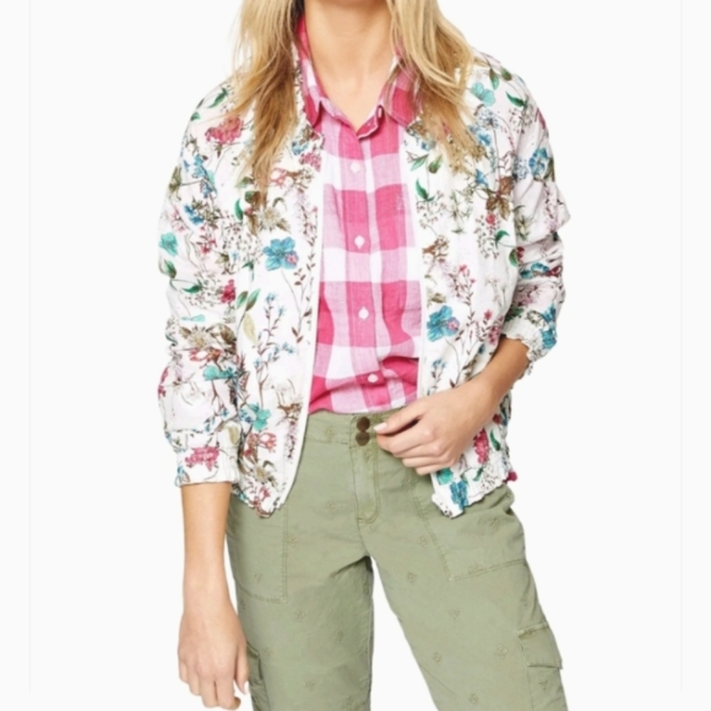 Santuary In Bloom cotton floral print Bomber Jacket women's size small